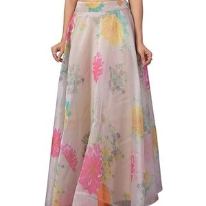 Partywear organza light gray floral print full volume skirt(8 meter flair)design